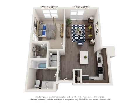 Floor plan for 1 bed, 1 bath, 724 sqft
